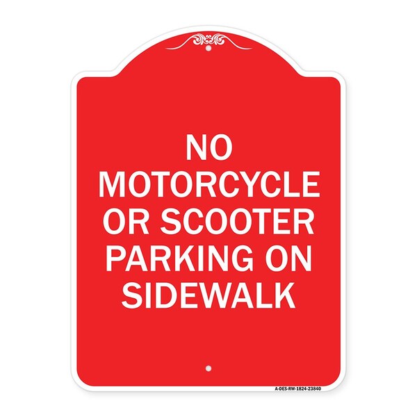Signmission No Motorcycle or Scooter Parking on Sidewalk, Red & White Aluminum Sign, 18" x 24", RW-1824-23840 A-DES-RW-1824-23840 - main